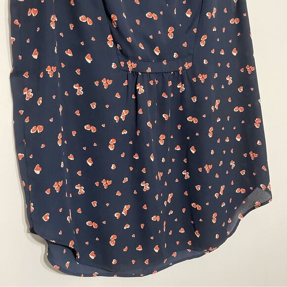 Heart Pattern Formal Sleeveless Blouse Novelty Print Tank Top Navy Blue Small - Picture 3 of 8